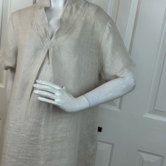 Italy 100% linen Elegant Cream Short Sleeve Dress - Picture 3 of 15